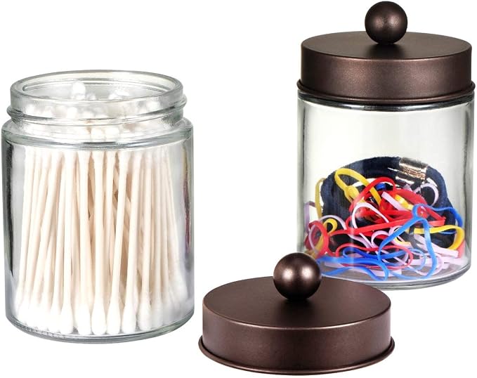 Amolliar 6Pc Apothecary Jars Bathroom Vanity Organizer- Rustic Farmhouse Decor - Image 5