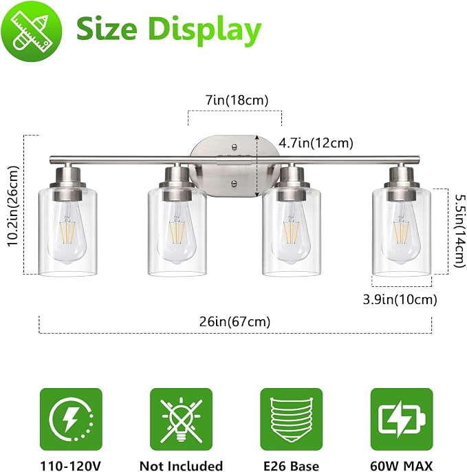 Ascher 4-Light Bathroom Light Fixtures, Modern Vanity Lights - Image 6