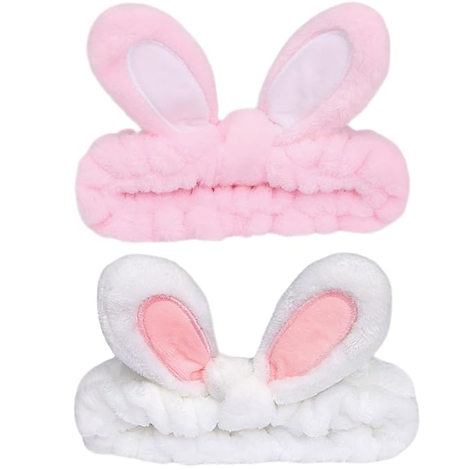 musejoy 2 Pcs Headband Bunny Ears Headband Cute Spa Headbands by musejoy