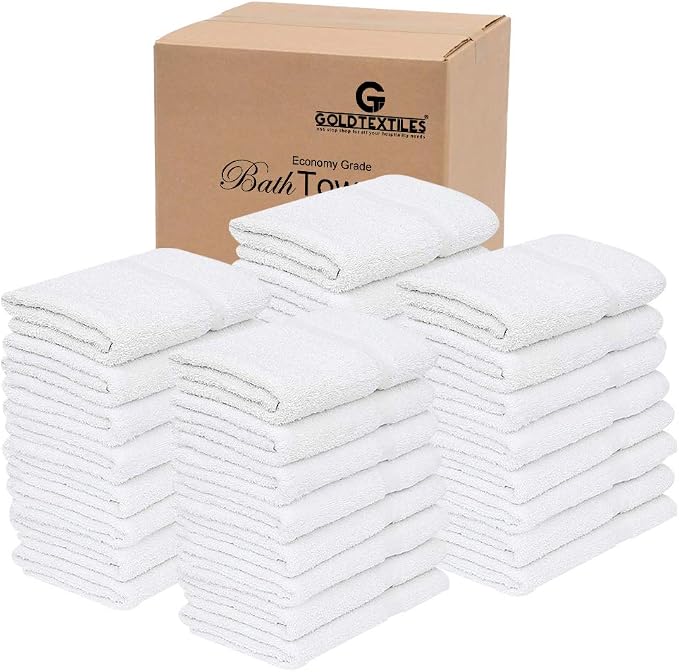 GOLD TEXTILES 60 White Economy Bath Towels Bulk Cotton Blend by GOLDTEXTILES