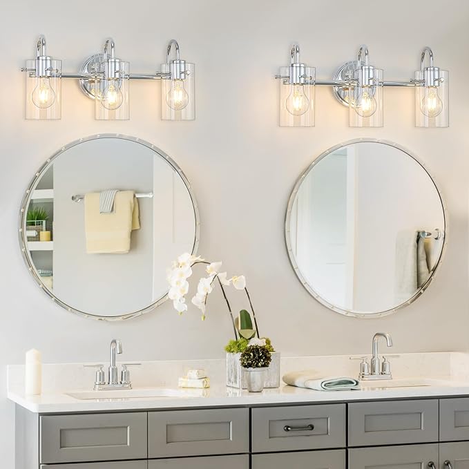 3 Lights Vanity Light, Polished Chrome Bathroom Wall Light Fixture Over Mirror - Image 5