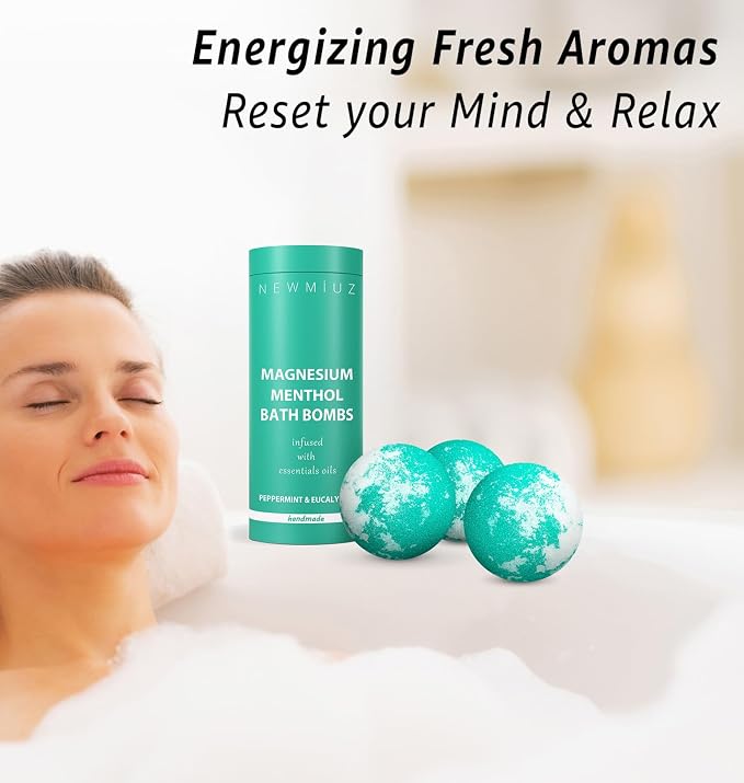 Magnesium Menthol Fizzing Bath Bomb Eucalyptus Peppermint Epsom Salt Refreshing - Image 2