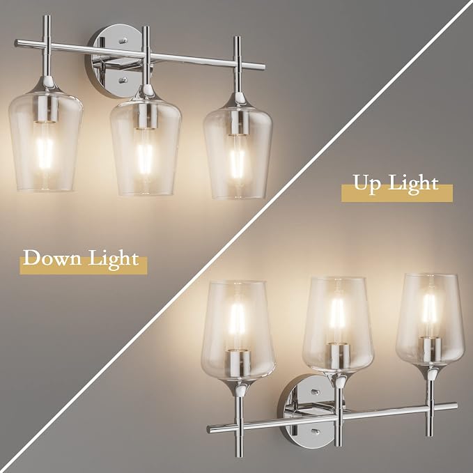 Ralbay Vintage 3 Light Vanity Light Fixture Industrial Chrome Bathroom Light - Image 3