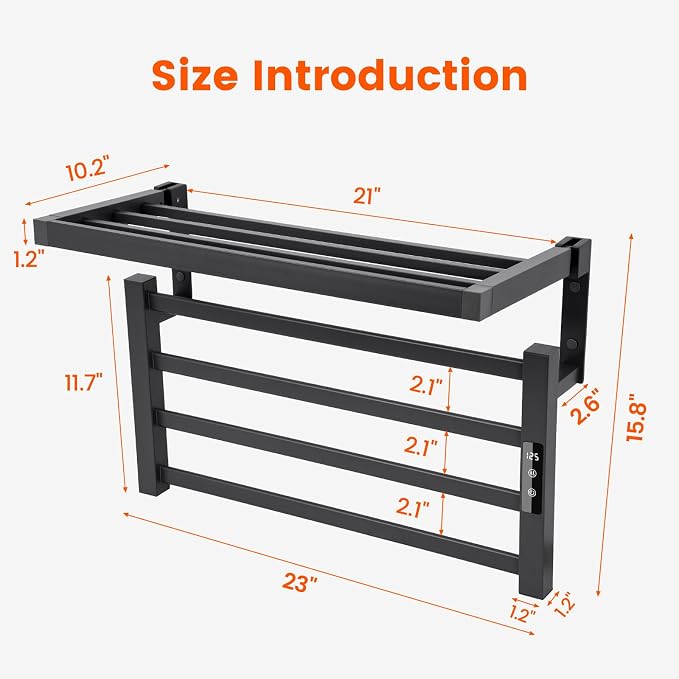 4 Bars Towel Warmer Rack with Top Shelf, Electric Wall Mounted Heated Towel - Image 5