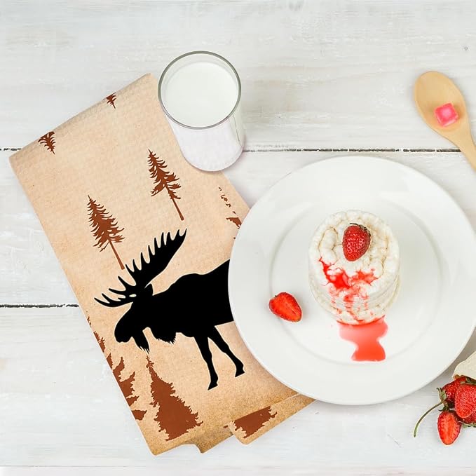 3PCS Wild Animal Deer Moose Bear Forest Camping Kitchen Towel - Image 6