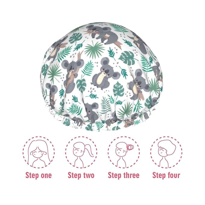 Funny Koala Shower Cap For Women Reusable Waterproof Double Layers Bath Cap - Image 6