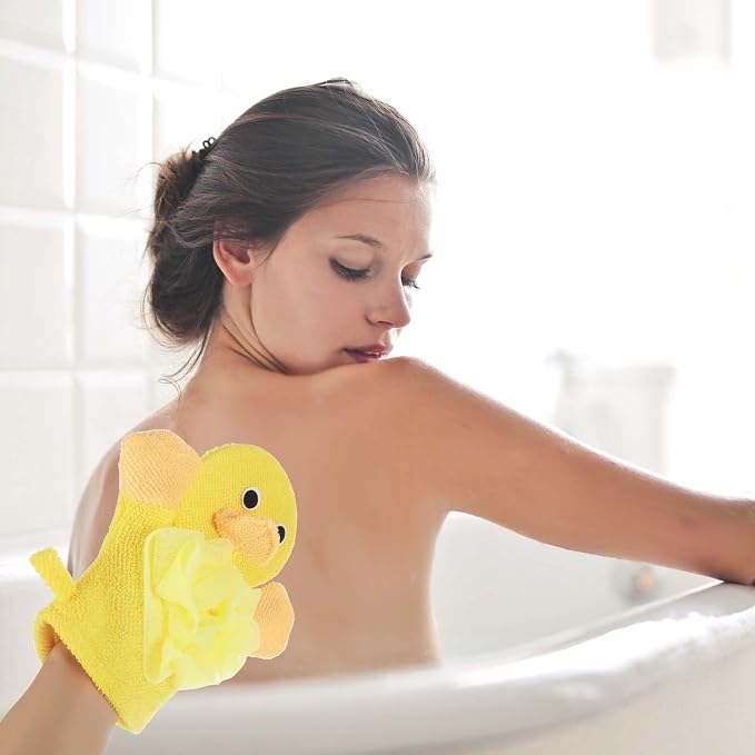JIEYAO 2 Pcs Bath Mitt Washcloths Gloves, Cute Cartoon Exfoliating Glove Body - Image 6