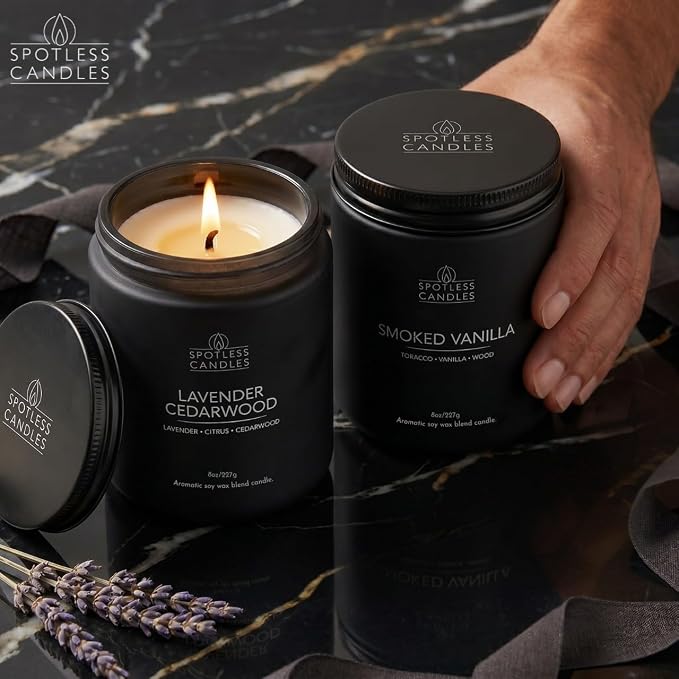 Mens Candle 2 x 8oz Pack Smoked Vanilla and Lavender Cedarwood Scents - Image 9