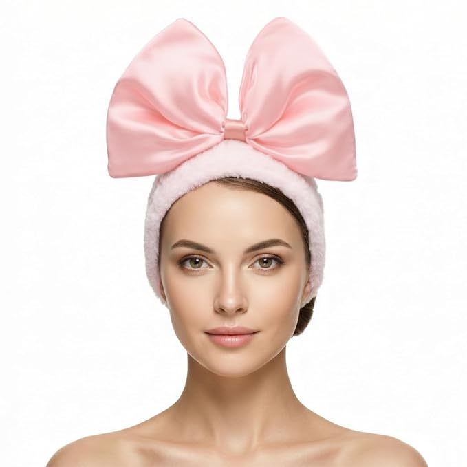 JIAHANG Large Bow Facial Spa Headband, Morning Wash Skincare Satin Bow Hairband by JIAHANG+Hair+Accessories