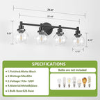 4-Light Bathroom Light Fixture Black Vanity Lights Over Mirror Modern Wall - Image 3