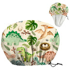 Dinosaurs Leaves Reusable Shower Cap Cute Double Layer Waterproof Shower Caps by DELORIGIN