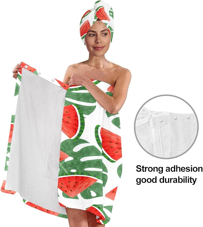 Watermelon Leaf Print Bath Wrap and Hair Drying Towel Set - Image 4