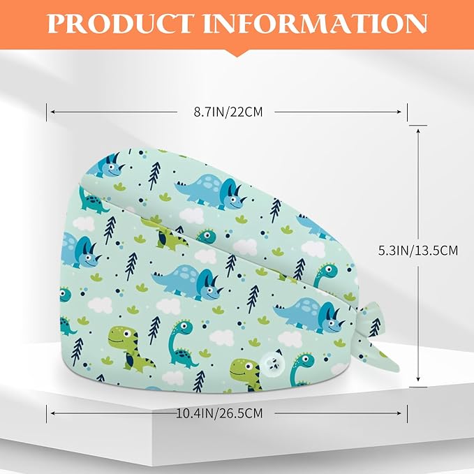 Adjustable Scrub Cap with Buttons & Sweatband, Working Hat with Elastic Tie Back - Image 3