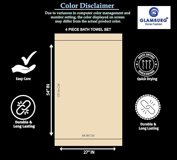 GLAMBURG Premium Cotton 4 Pack Bath Towel Set - Image 6