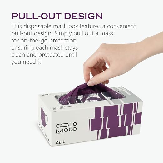 CSD Colo 30 Pcs Purple Disposable Face Masks, 3 Ply Adult Mask - Image 2