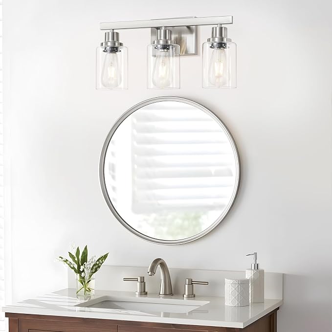 3-Light Bathroom Light Fixtures, Nickel Bathroom Vanity Light - Image 2