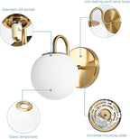 Modern Bedroom Wall Sconce Brushed Brass Indoor Wall Light Fixture Milk White - Image 6