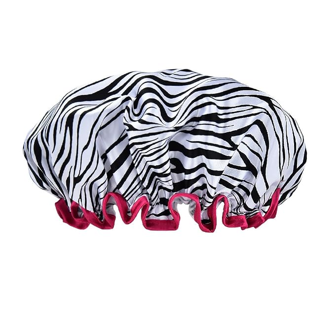 Vintage Zebra Print Shower Cap for Women Reusable Waterproof Large Adjustable by YALLNASL