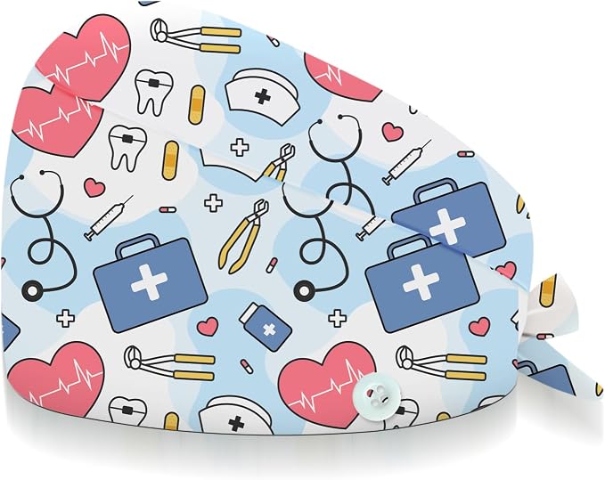 Adjustable Scrub Cap with Buttons & Sweatband, Working Hat with Elastic Tie Back by Unknown