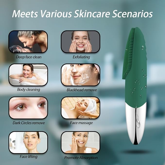 Facial Cleansing Brush, 3-in-1 Electric Silicone Face Scrubber, Vibrating - Image 5