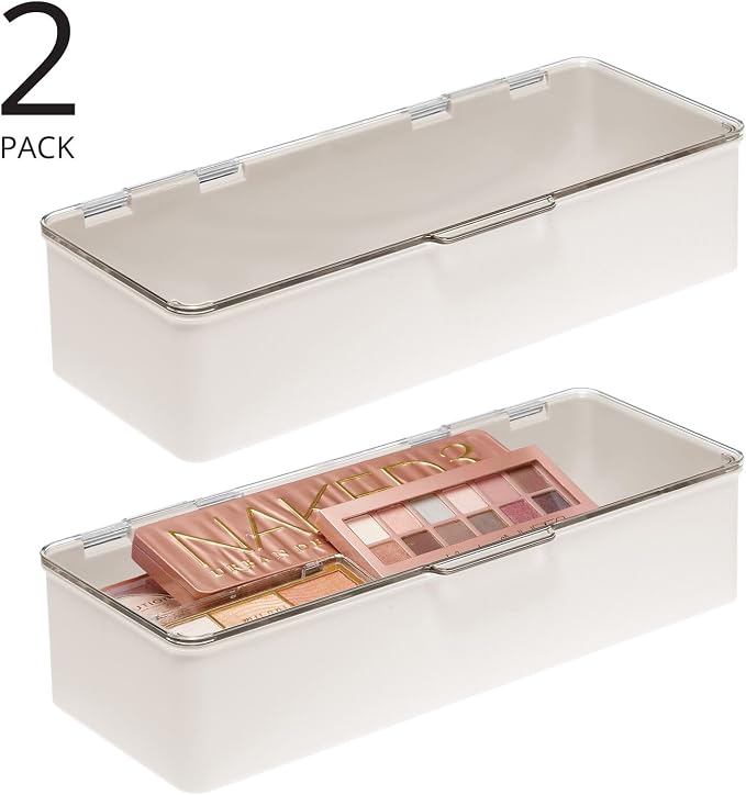 mDesign Long Plastic Cosmetic Storage Organizer Box Containers, Hinged Lid - Image 2