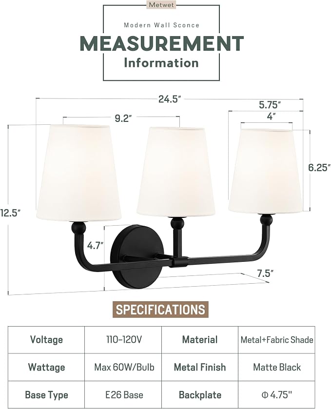 Bathroom Light Fixtures, Matte Black Vanity Lights - Image 3