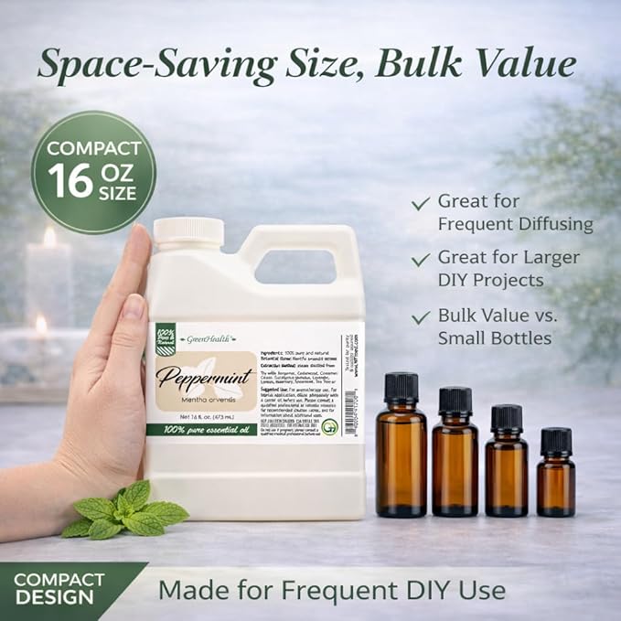 GreenHealth Peppermint Essential Oil – 16 fl oz | 100% Pure & Uncut | - Image 4