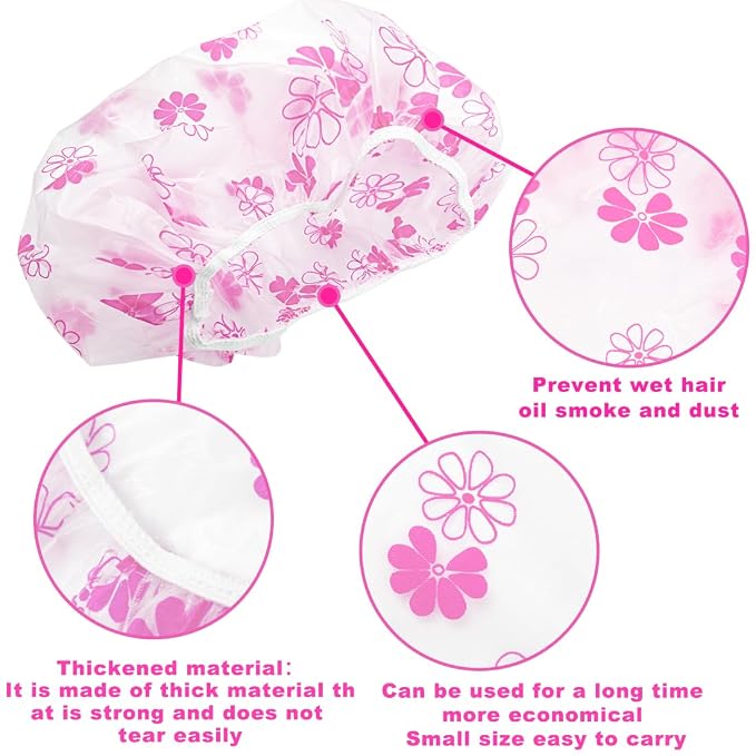 18Pcs Plastic Shower Caps for Women Waterproof Bath Caps Bathing Hair Cap - Image 3