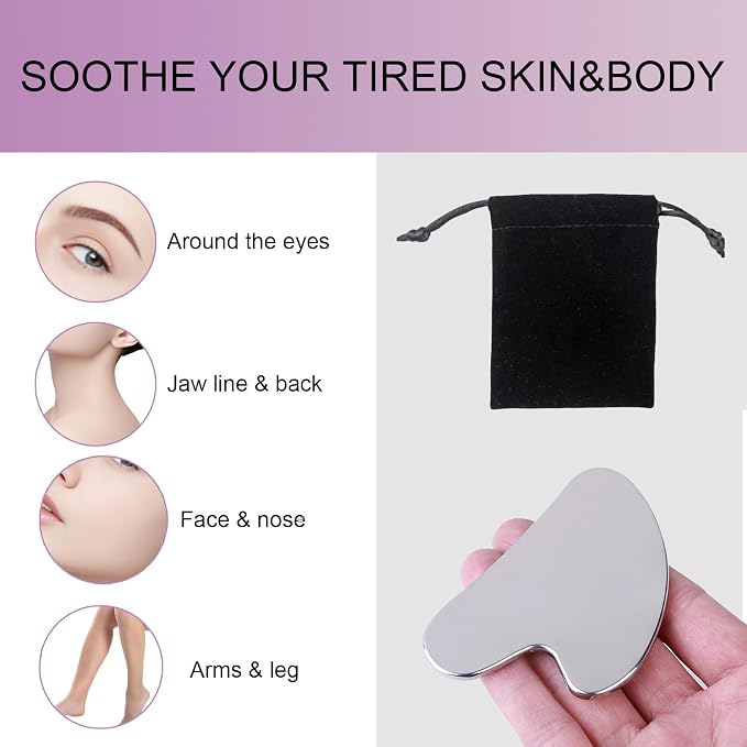 Stainless Steel Gua Sha Facial Tool Metal Silver Guasha - Image 3