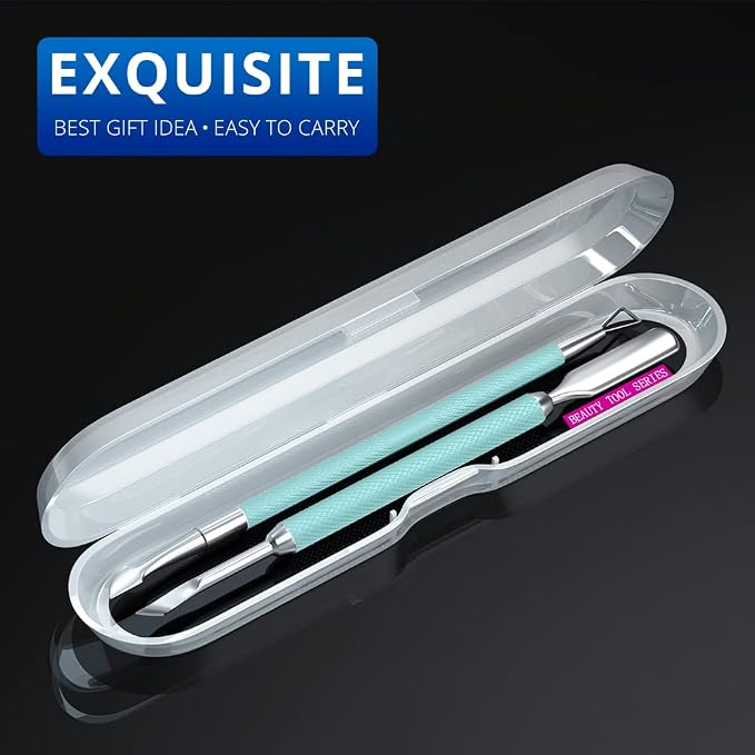 2PCS Metal Teal Cyan Cuticle Pusher and Cutter Remover Salon Stainless Steel - Image 4