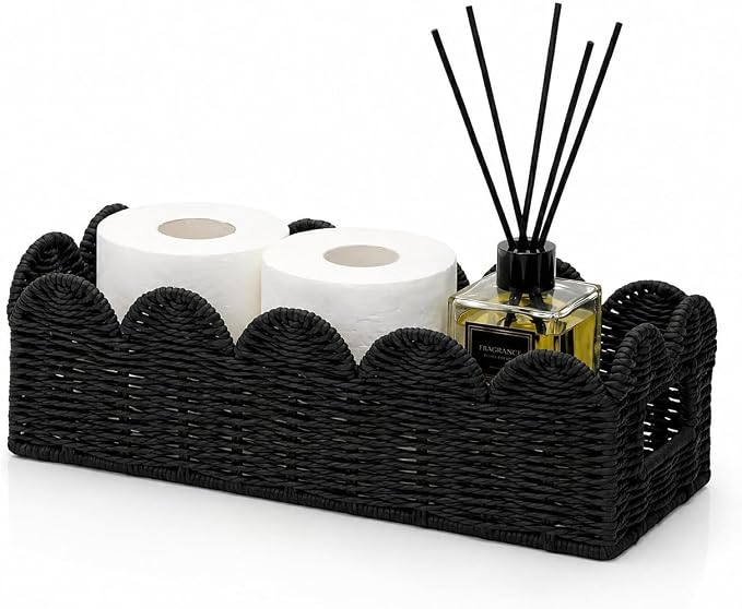 Scalloped Toilet Tank Basket for Back of Toilet, Bathroom Organizer for Tank Top by Rattanzenith