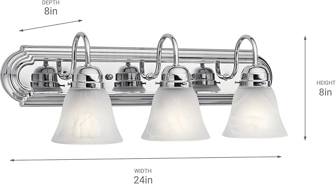 Kichler 24" 3-Light Vanity Bath Light in Chrome, Modern Bathroom Light - Image 4