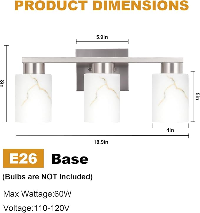 3-Light Bathroom Light Fixtures, Modern Vanity Lights, Brushed Nickel Metal - Image 2
