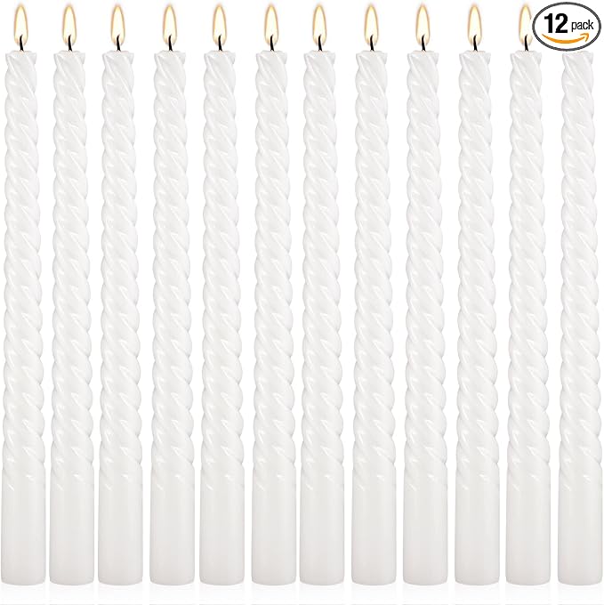 WPONSZU 10 Inch White Spiral Taper Candle Set of 12 Pack Unscented Dripless by WPONSZU
