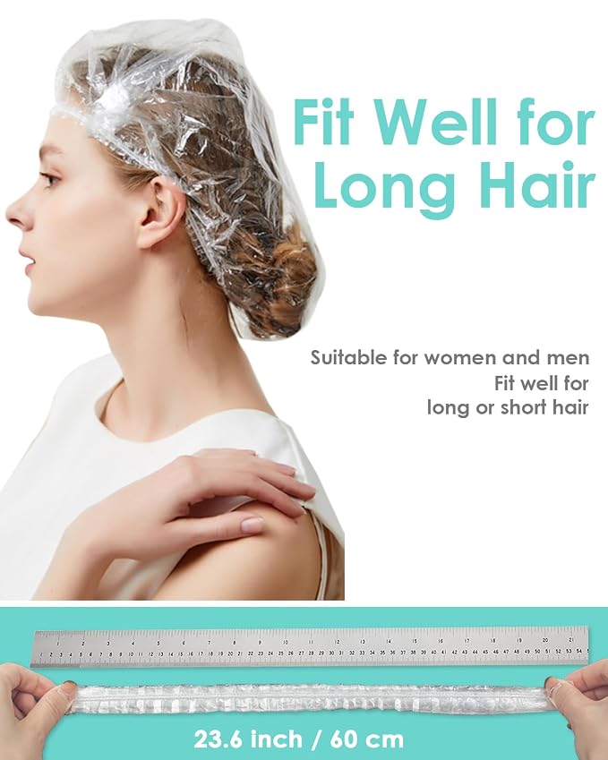 Auban Disposable Shower Caps, Plastic Clear Hair Cap - Image 2