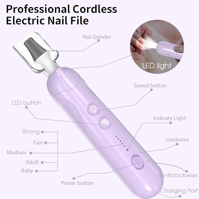Cordless Electric Nail File Set, Rechargeable Pedicure Tools - Image 7