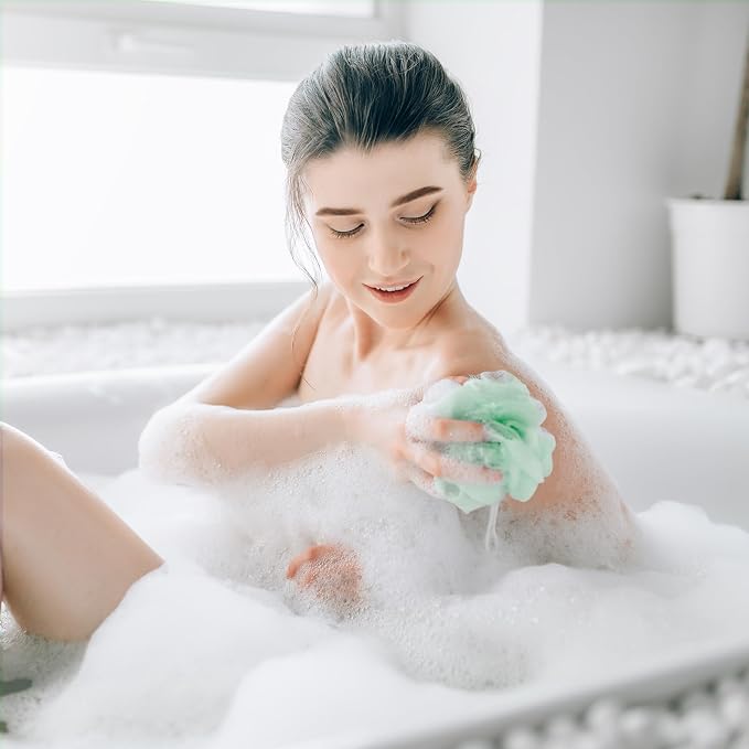 3 Pcs Washcloth Loofah Combo, 2 in 1 Bath Loofah Sponge - Image 3