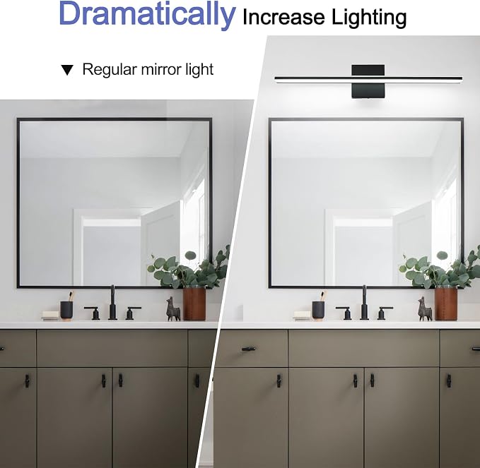 Black Vanity Light Fixture 24 Inch Bathroom Lamps Over Mirror 14W Modern Bath - Image 6