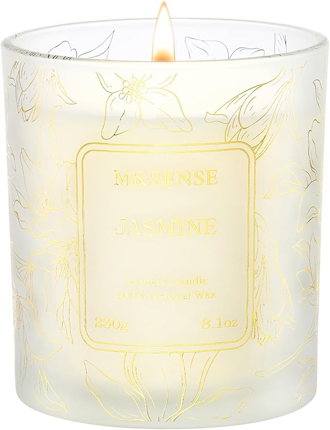 M&SENSE Jasmine Scented Natural Soy Candle, 8.1oz 42H Non-Toxic Long Burning by MSENSE