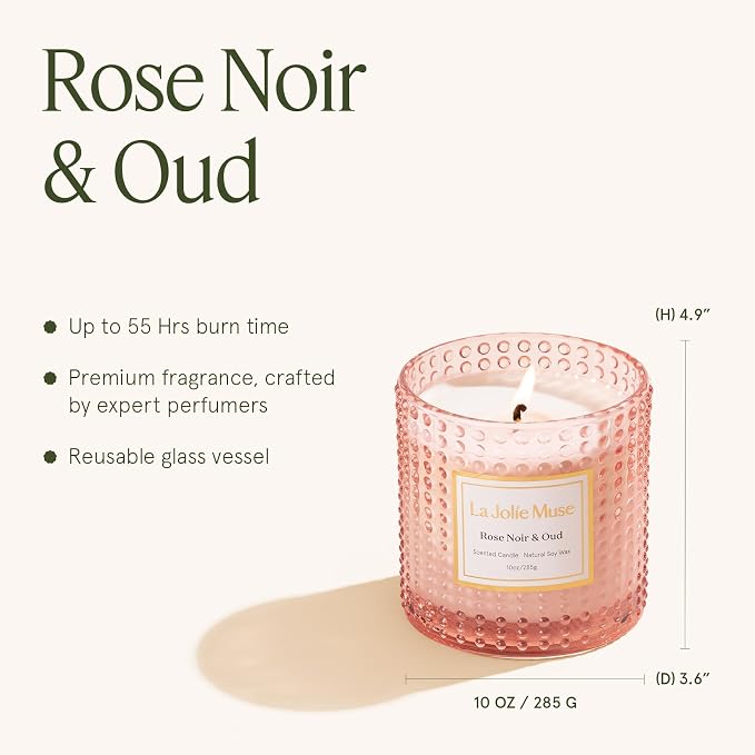 LA JOLIE MUSE Rose Noir & Oud Scented Candle – Lemon, Rose & Oud | 10 oz - Image 6