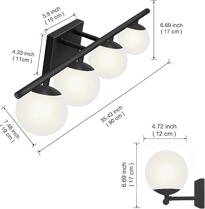 New Bathroom Vanity Light Fixtures Matte Black Milk White Globe Glass Shade 4 - Image 4