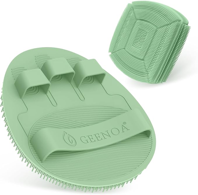 Silicone Bath Glove & Face Scrubber Set 2PCS, 360° Anti-Slip & Hand-fit Body by GEENOA