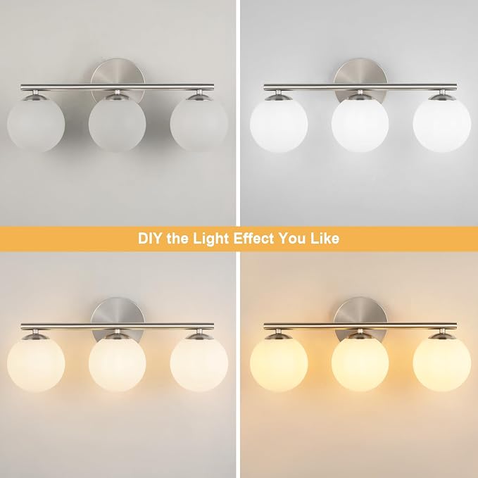 Brushed Nickel Bathroom Light Fixtures 3-Light Globe Vanity Light - Image 4
