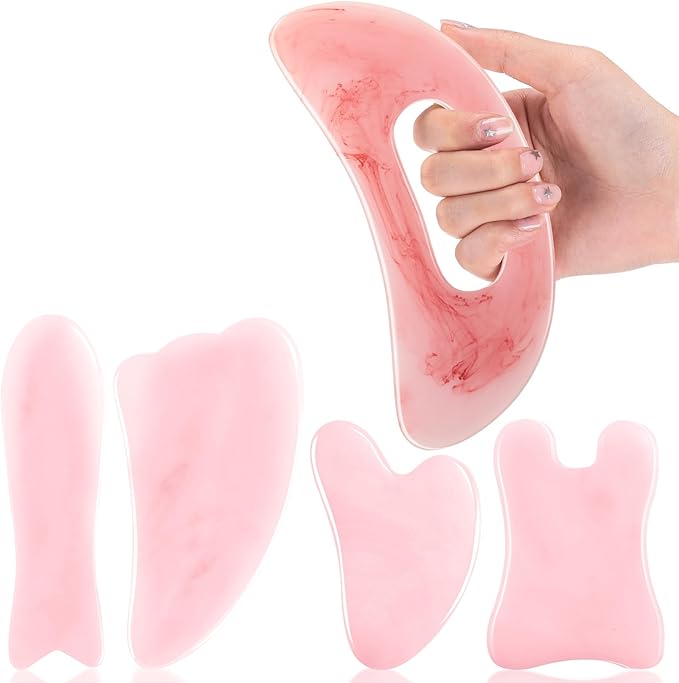 Treela 5 Pcs Gua Sha Facial Tools Set and 1 Pcs Body Gua Sha Massage Tool by Treela