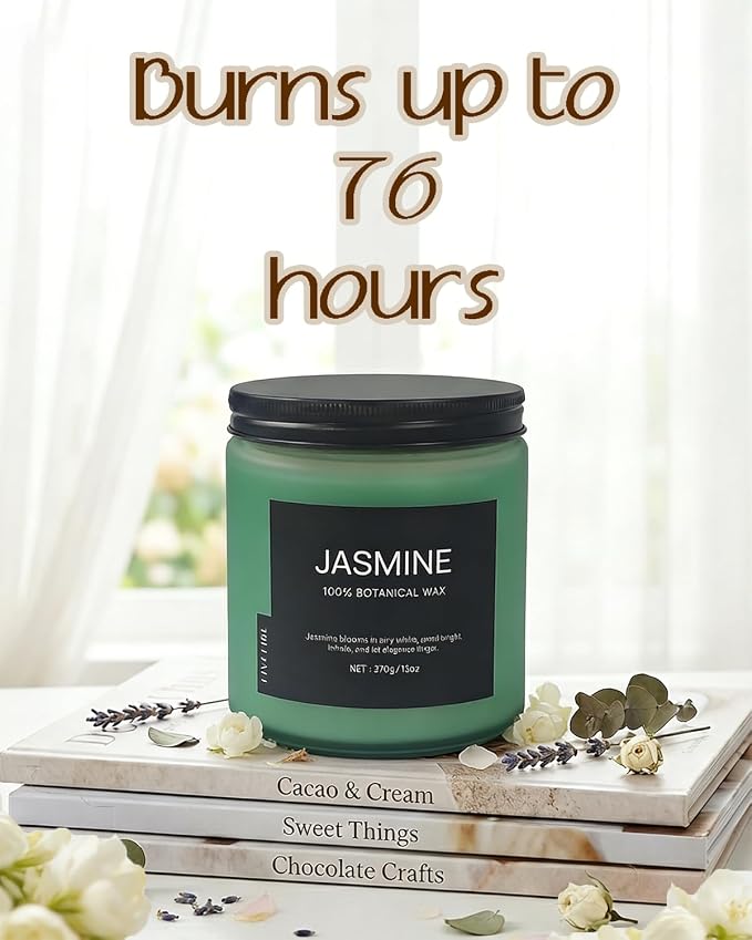 Jasmine Home Scented Candles, 13oz Organic Soy Wax, 76-Hour Clean Burning - Image 3