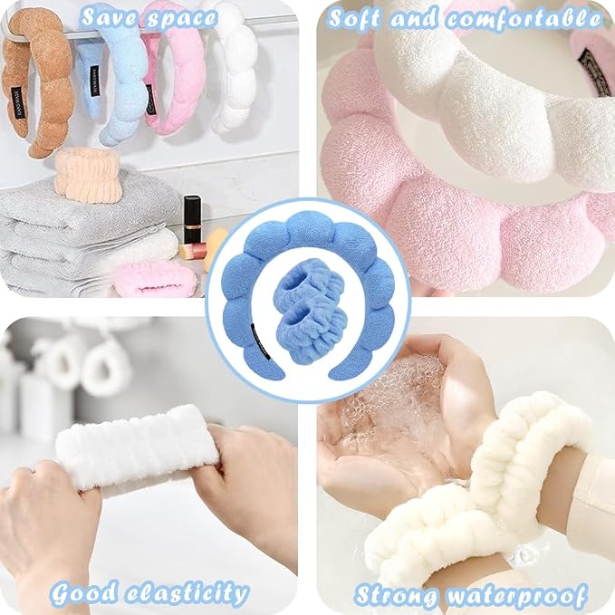 Spa Headbands for Washing Face Wristband Set Sponge Makeup Skincare Headband - Image 5