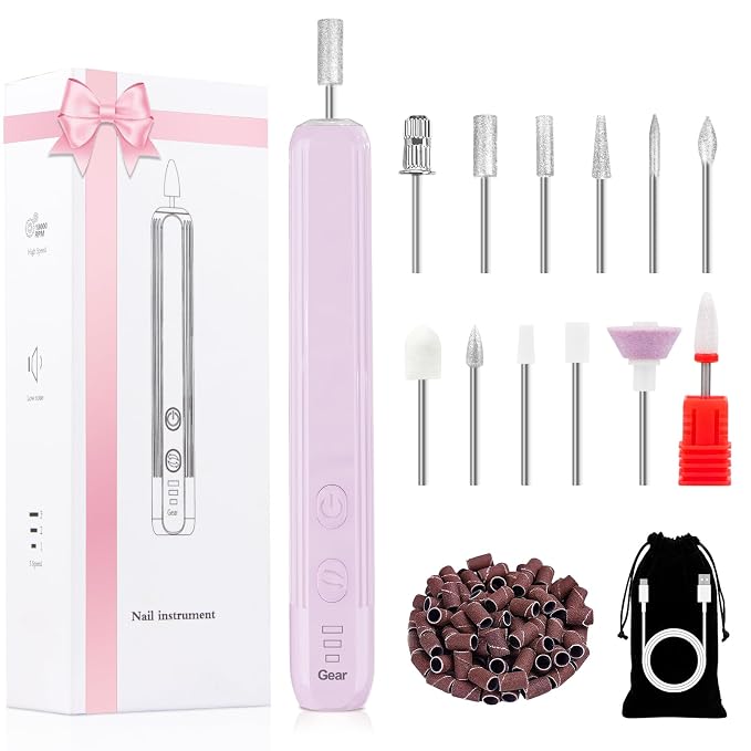 Professional Manicure Pedicure Kit -360° Light, Rechargeable Electric Nail Drill by Hoxida