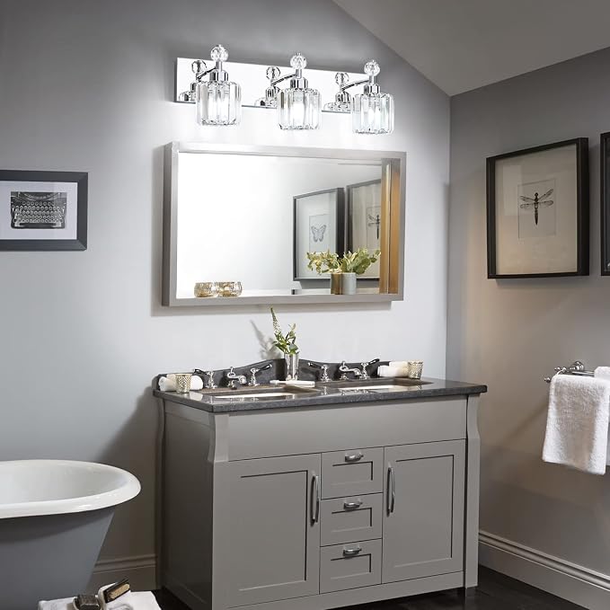 PRESDE 3-Light Crystal Bathroom Vanity Light, Chrom ModernBathroom Lights - Image 3