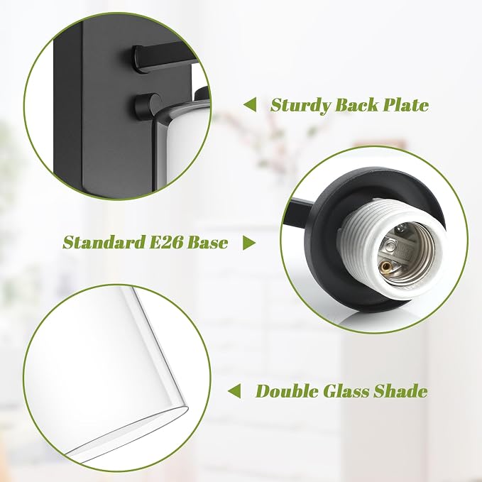 Set of 2 Wall Sconces for Bathroom, Modern Vanity Light Fixtures, Matte Black - Image 5