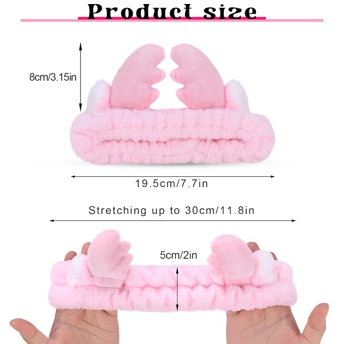 Jowmoy Cute Pink antlers Headband Frog Eye Elastic to Wash Face - Image 2